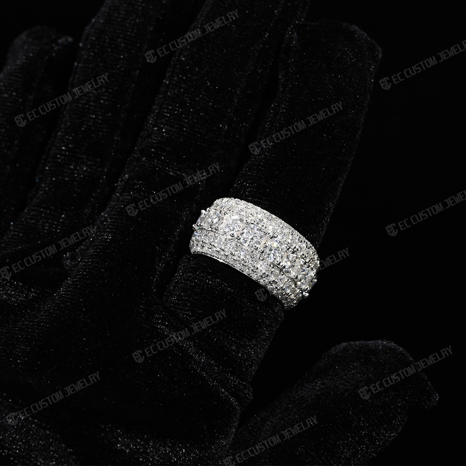 5-Row Round Cut Moissanite Eternity Band Ring