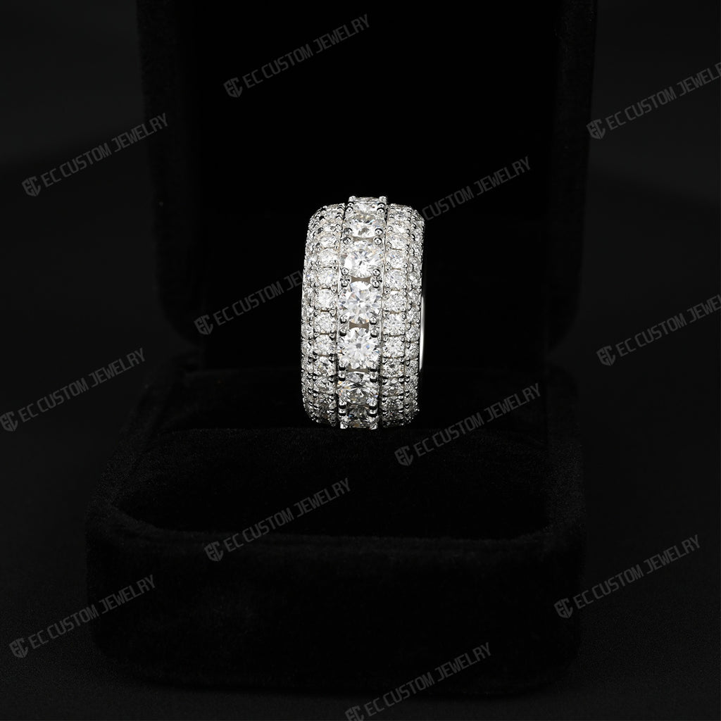 5-Row Round Cut Moissanite Eternity Band Ring