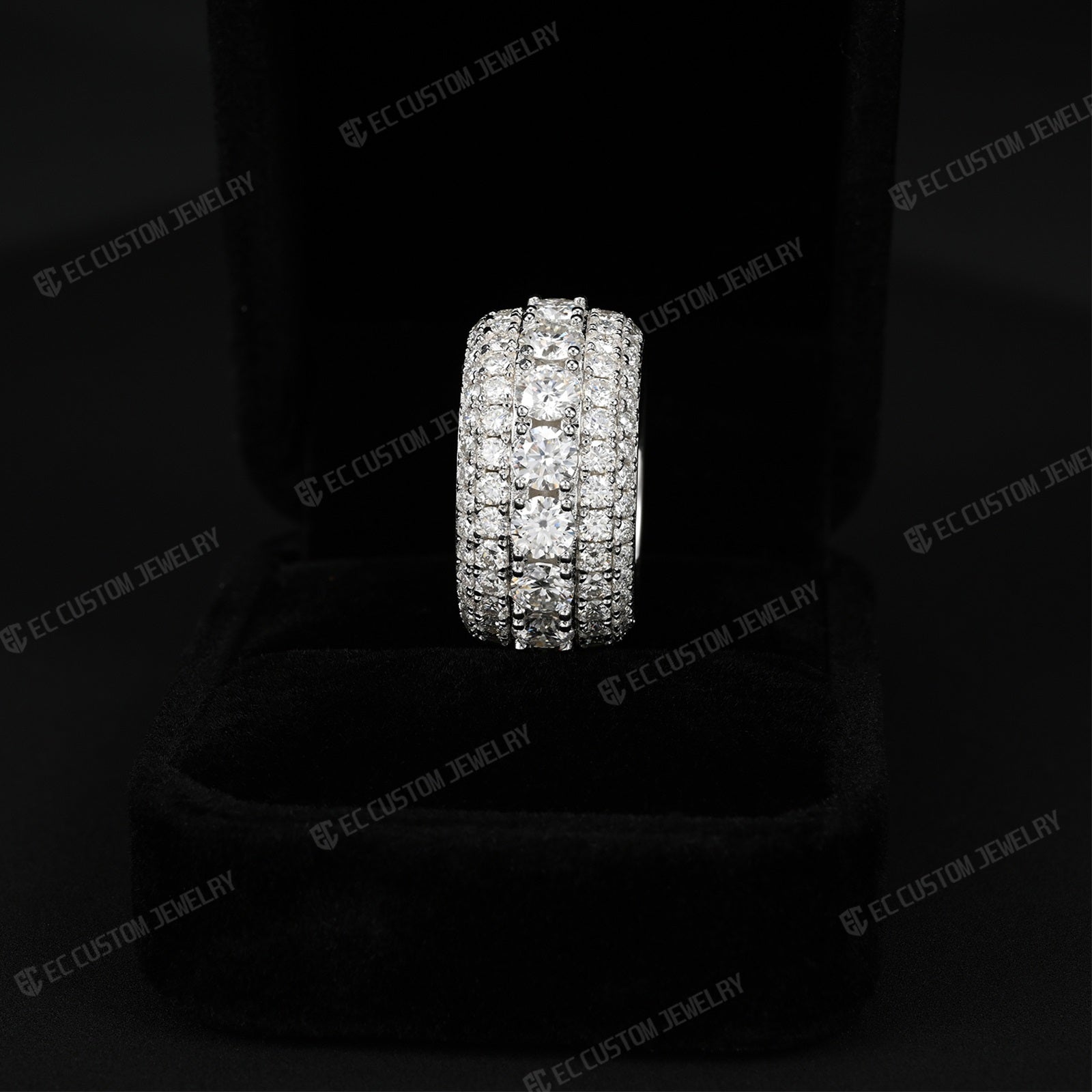 5-Row Round Cut Moissanite Eternity Band Ring