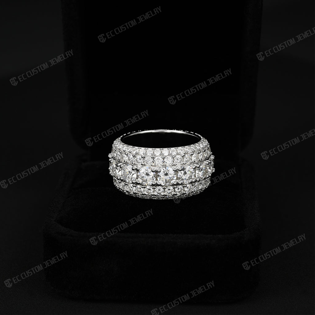 5-Row Round Cut Moissanite Eternity Band Ring
