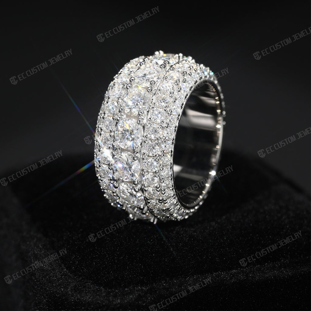 5-Row Round Cut Moissanite Eternity Band Ring