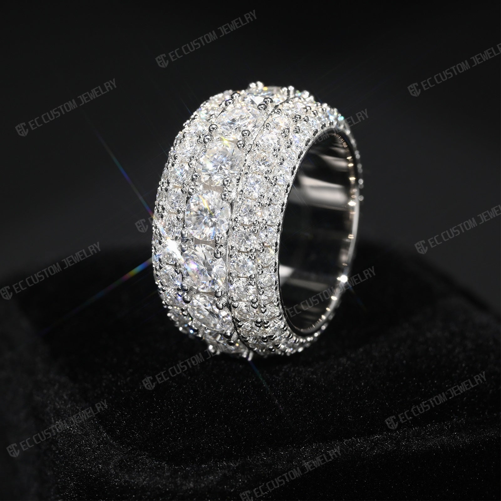 5-Row Round Cut Moissanite Eternity Band Ring