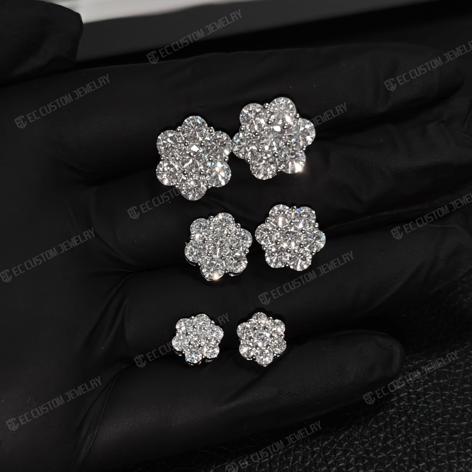 S925 Round Cut Cluster Ear Stud Flower Earrings