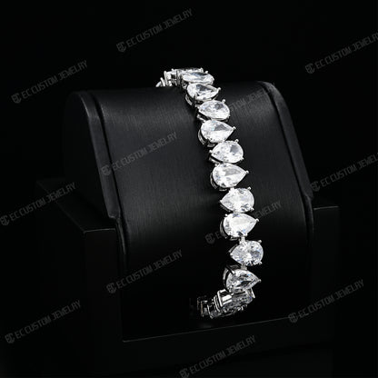 ICED OUT 12MM TEARDROP DIAMOND BRACELET PEAR-CUT LINK CHAIN