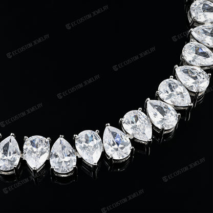 ICED OUT 12MM TEARDROP DIAMOND BRACELET PEAR-CUT LINK CHAIN