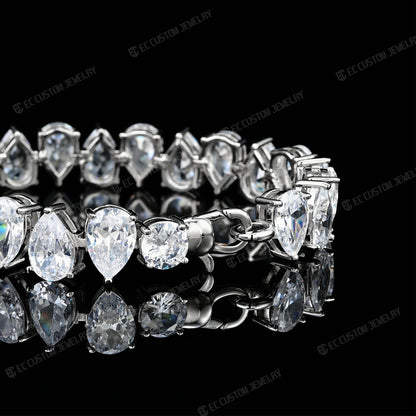 ICED OUT 12MM TEARDROP DIAMOND BRACELET PEAR-CUT LINK CHAIN