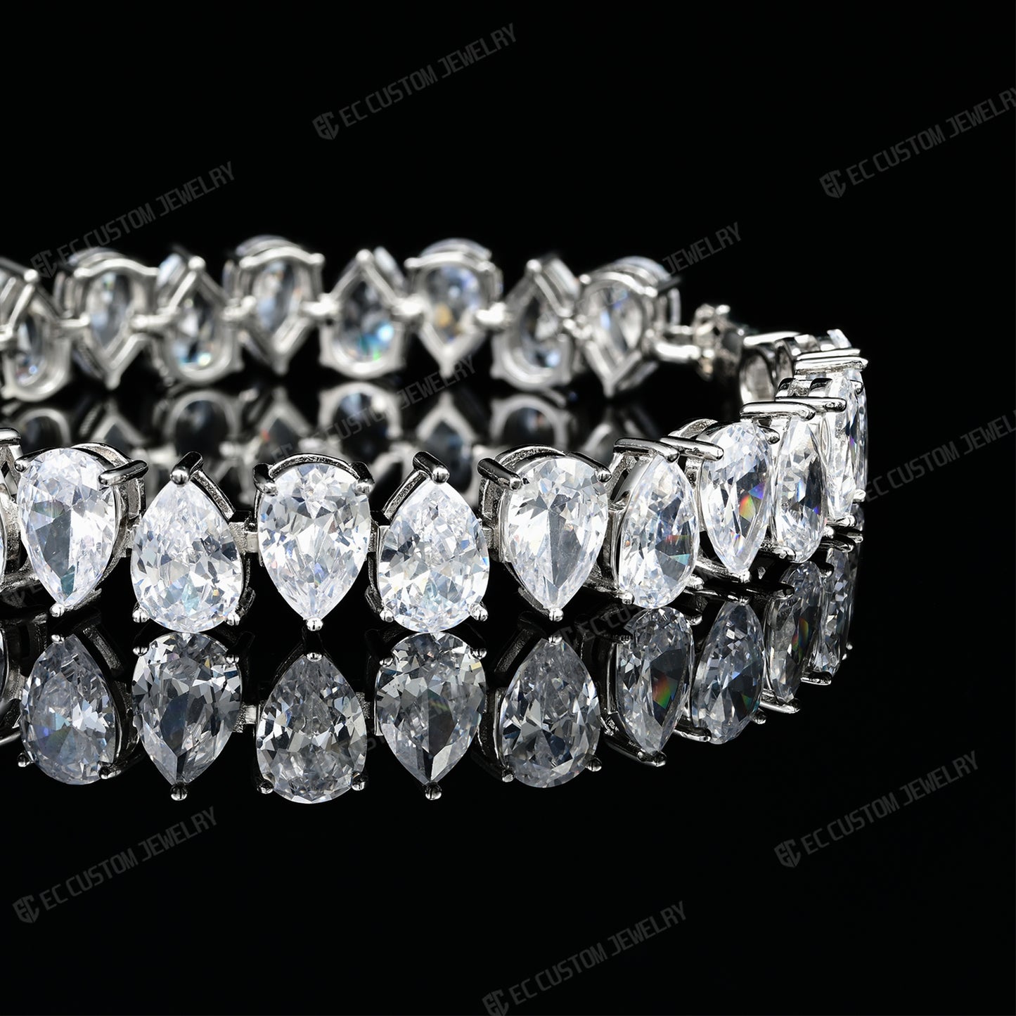 ICED OUT 12MM TEARDROP DIAMOND BRACELET PEAR-CUT LINK CHAIN