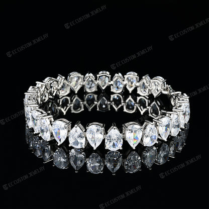 ICED OUT 12MM TEARDROP DIAMOND BRACELET PEAR-CUT LINK CHAIN