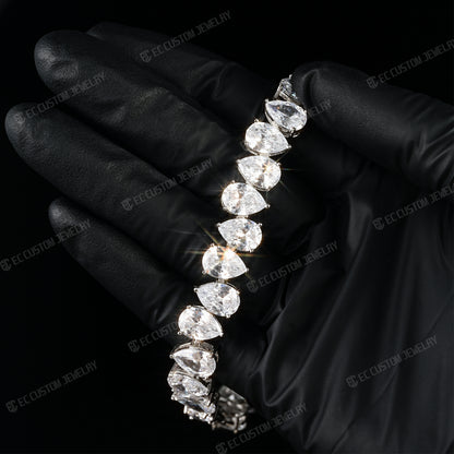 ICED OUT 12MM TEARDROP DIAMOND BRACELET PEAR-CUT LINK CHAIN