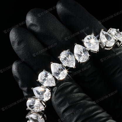 ICED OUT 12MM TEARDROP DIAMOND BRACELET PEAR-CUT LINK CHAIN