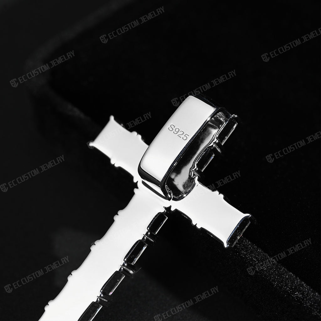 Sparkling Princess Cut Cross Iced Out Square Diamond Cross Pendant