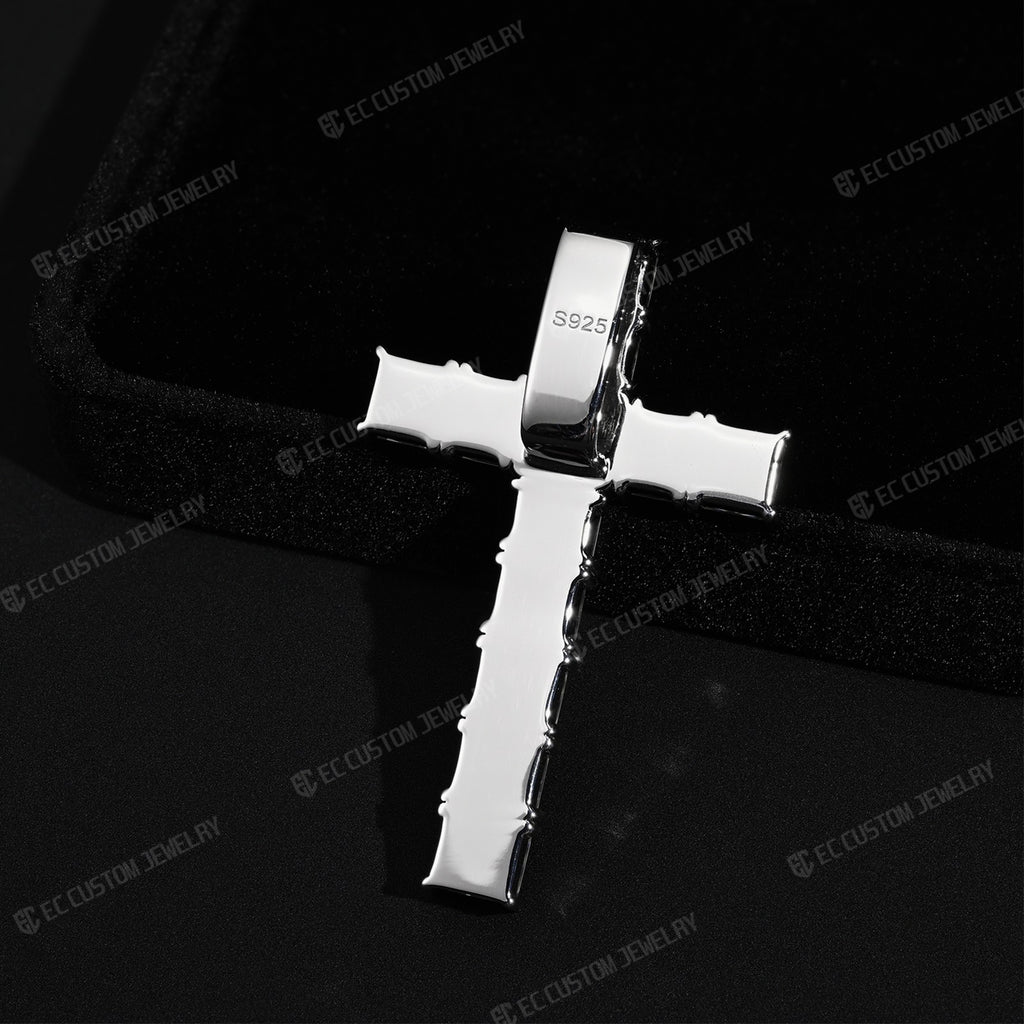 Sparkling Princess Cut Cross Iced Out Square Diamond Cross Pendant