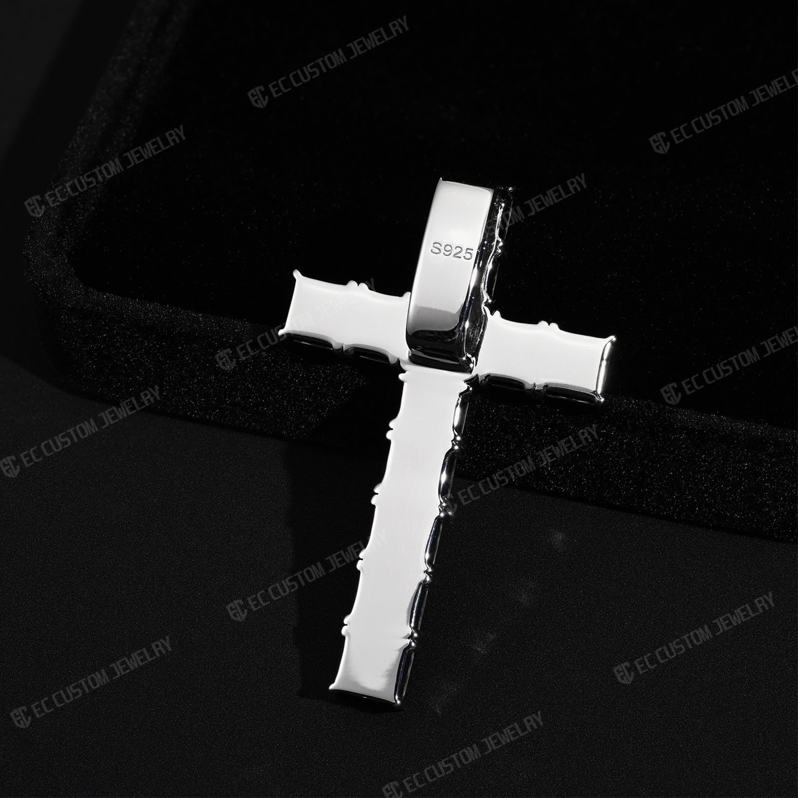 Sparkling Princess Cut Cross Iced Out Square Diamond Cross Pendant