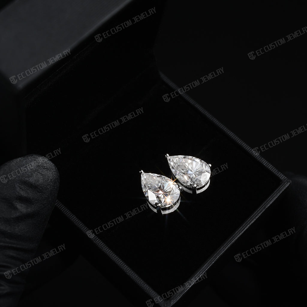 Sparkling Tear drop Stud Iced Out Diamond Earrings Iced Out Hip Hop EC Custom Jewelry 