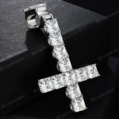 Men's Hip Hop Upside Down Cross Square Moissanite Icy Pendant Sterling 925 Silver