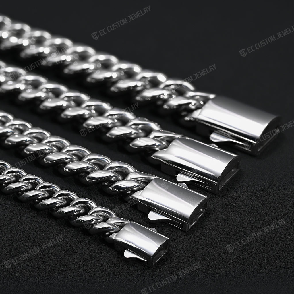 Stainless Steel Cuban Link Chain Necklace 8MM 10MM 12MM 14MM