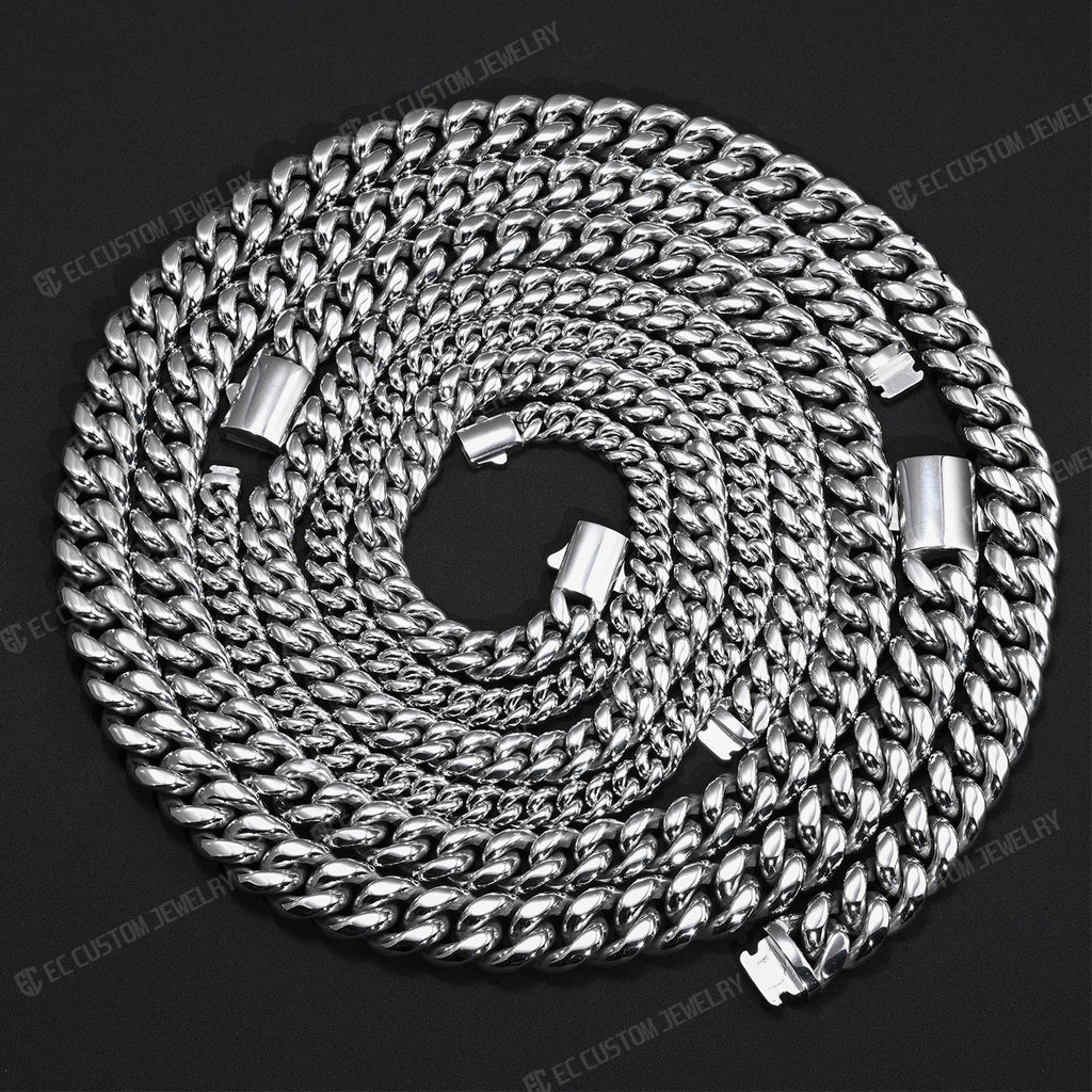 Stainless Steel Cuban Link Chain Necklace 8MM 10MM 12MM 14MM
