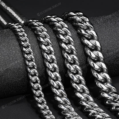8MM 10MM 12MM 14MM Stainless Steel Cuban Link Chain Necklace