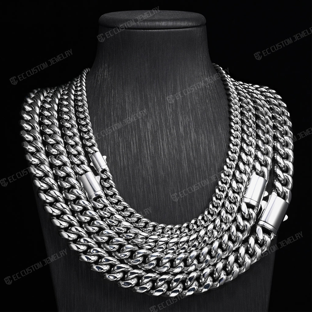 Stainless Steel Cuban Link Chain Necklace 8MM 10MM 12MM 14MM
