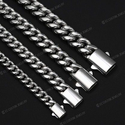 8MM 10MM 12MM 14MM Stainless Steel Cuban Link Chain Necklace