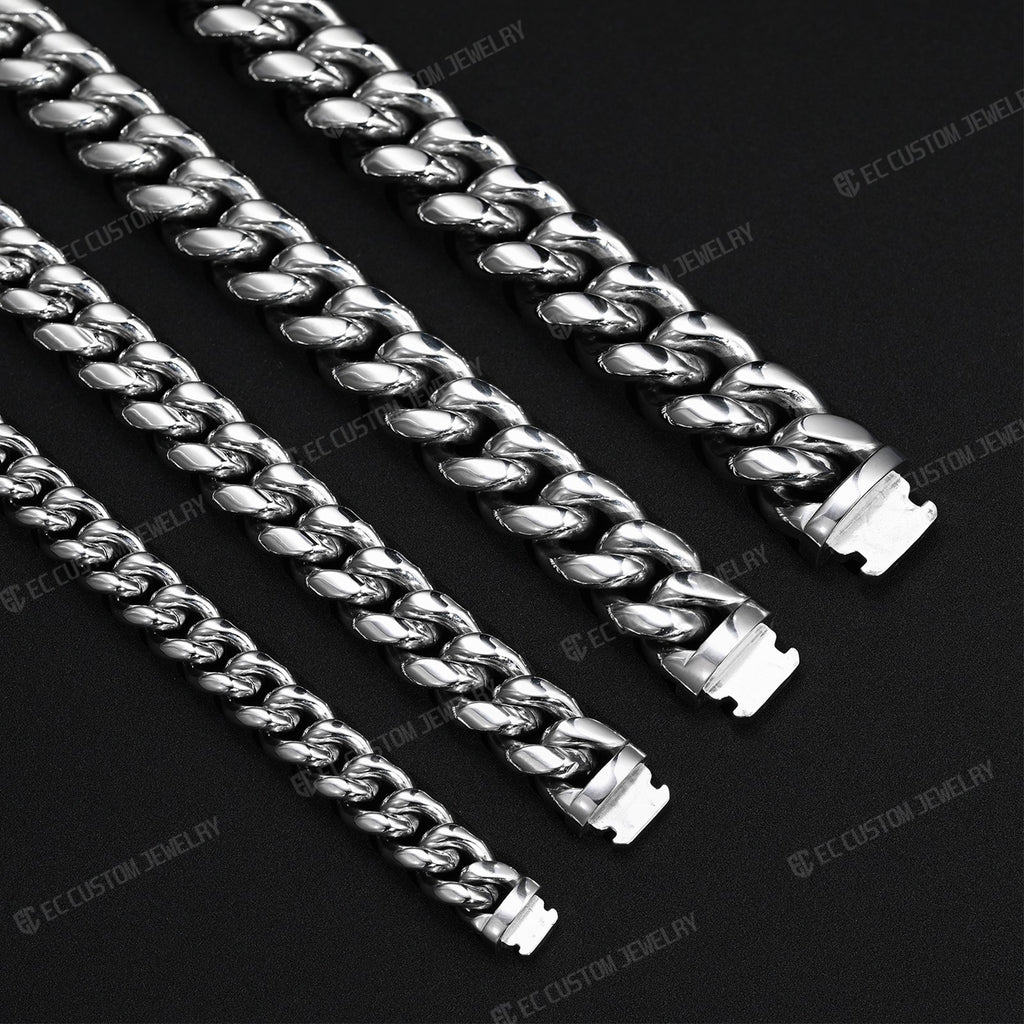 Stainless Steel Cuban Link Chain Necklace 8MM 10MM 12MM 14MM