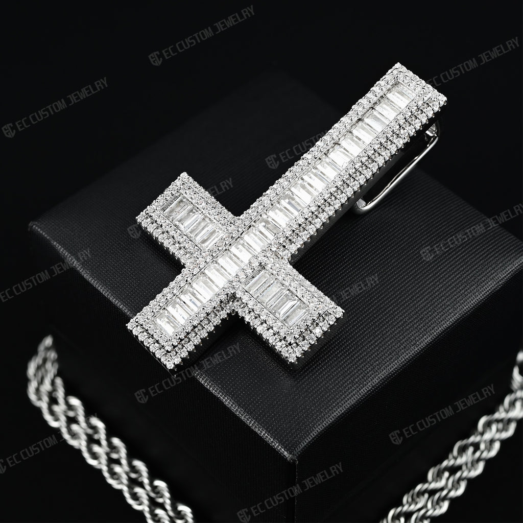 Street Stylish Men s Upside Down Cross Carti Inverted Cross Pendant Necklace Ice Out Jewelry