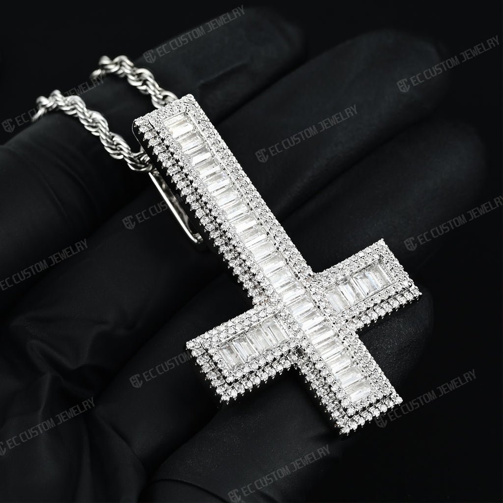 Street Stylish Men s Upside Down Cross Playboi Carti Inverted Cross Pendant Necklace Ice Out Jewelry