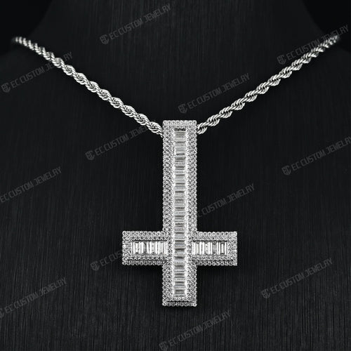 Street Stylish Men s Upside Down Cross Carti Inverted Cross Pendant Necklace Ice Out Jewelry