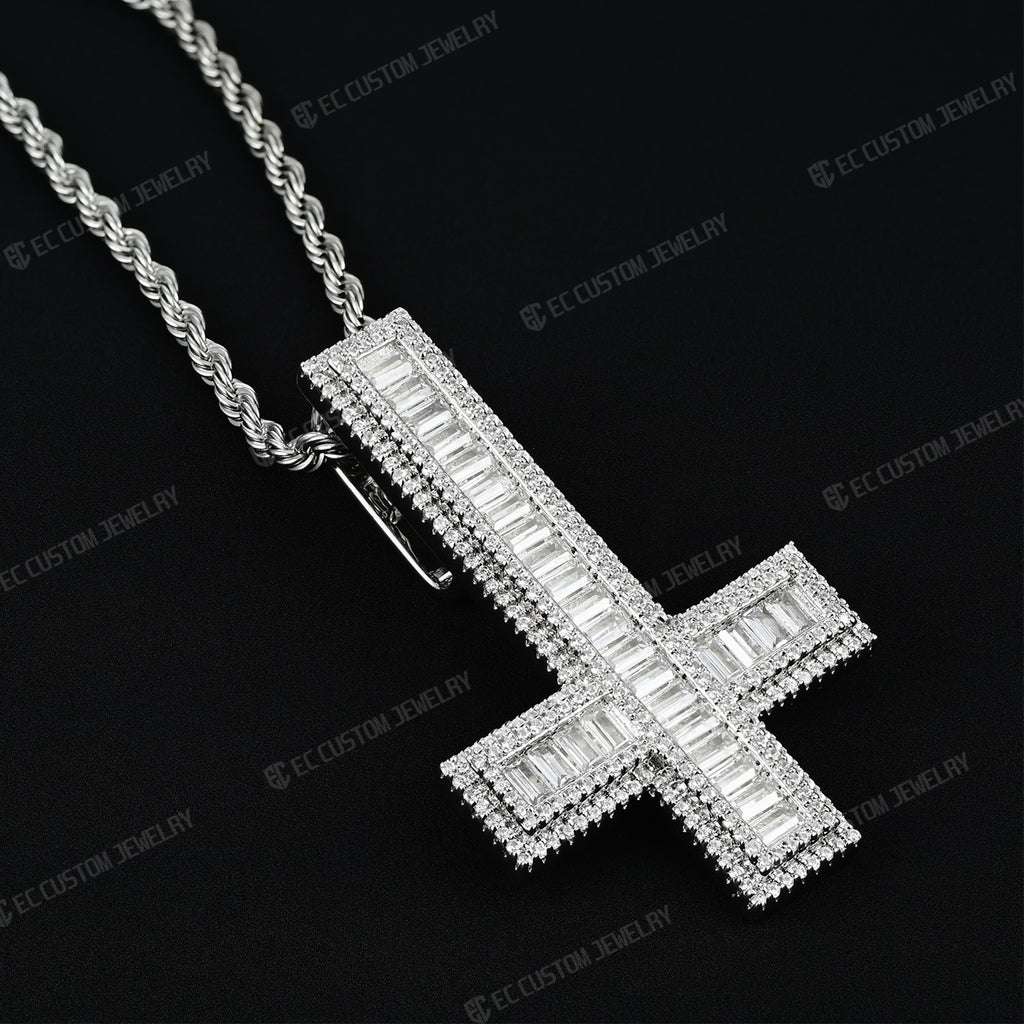 Street Stylish Men s Upside Down Cross Carti Inverted Cross Pendant Necklace Ice Out Jewelry