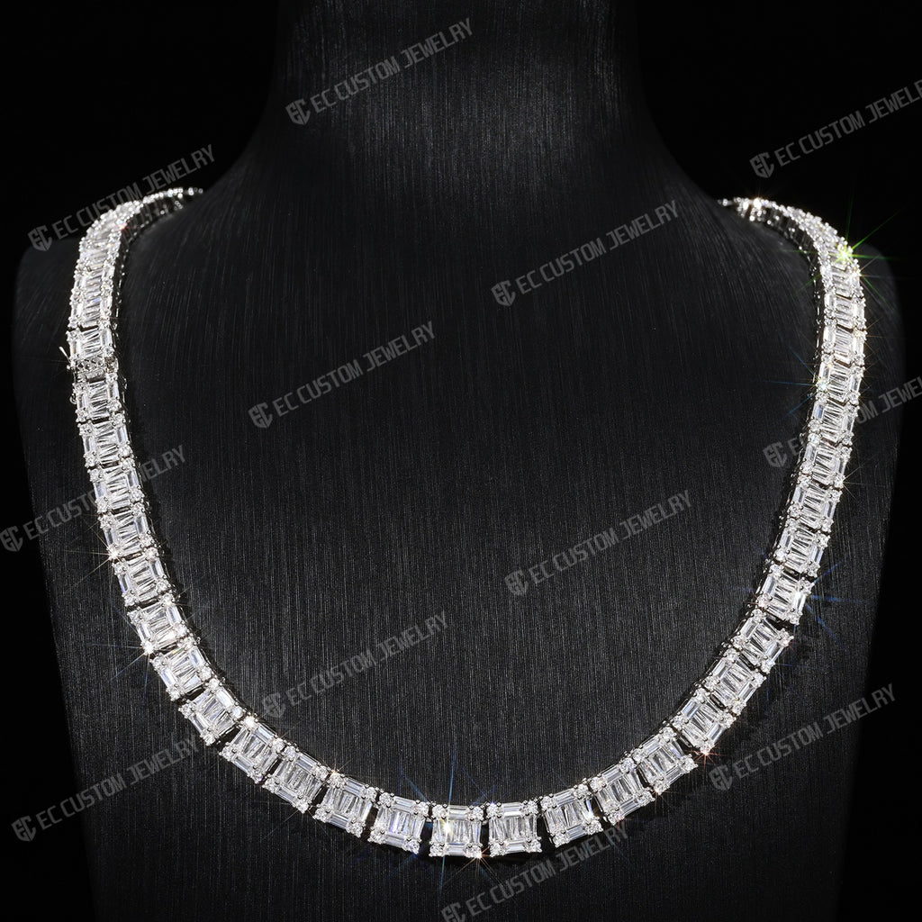 Tennis Baguette Diamond Chain VVS Iced Out Moissanite 14k 18k White Gold 