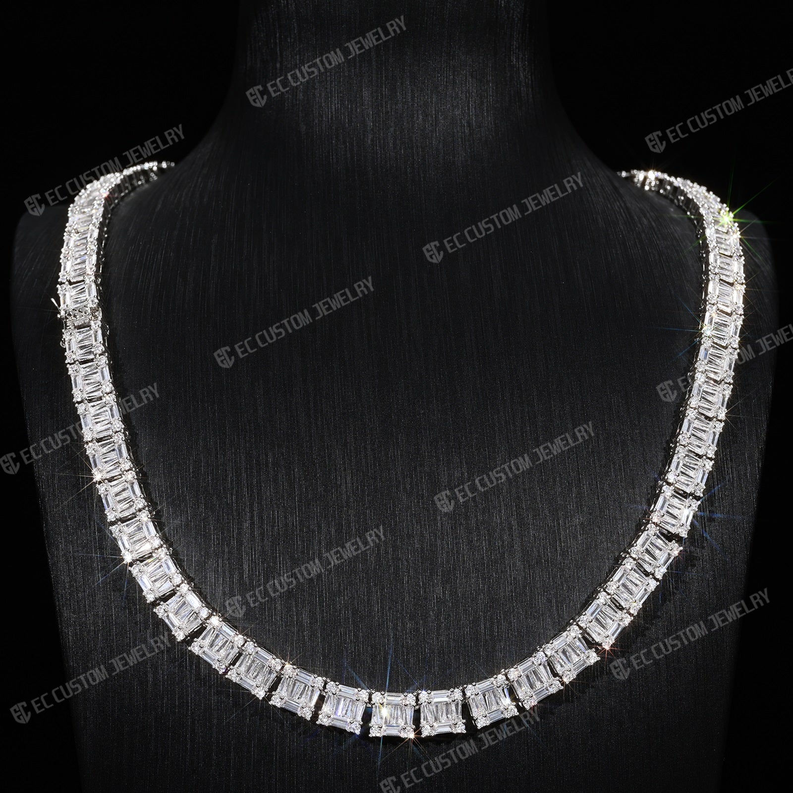 Tennis Baguette Diamond Chain VVS Iced Out Moissanite 14k 18k White Gold 