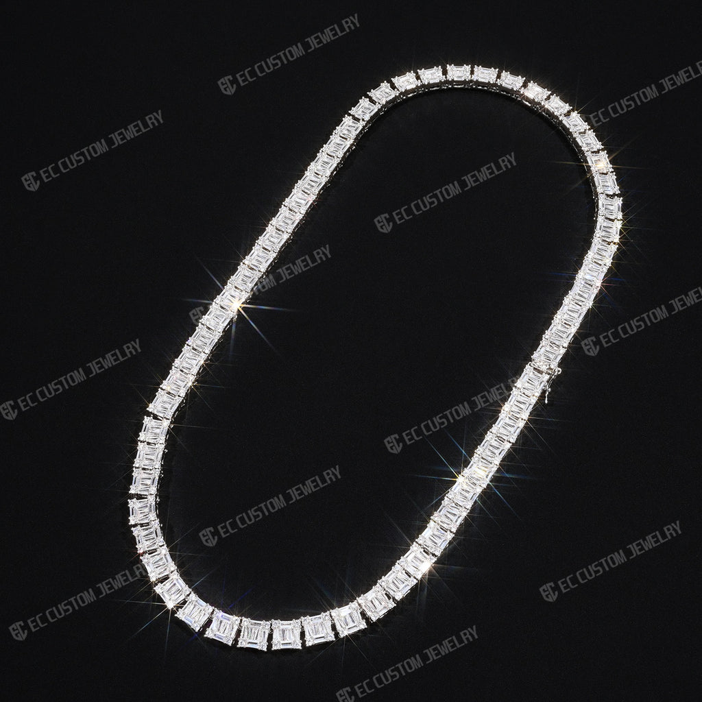 Tennis Baguette Diamond Chain VVS Iced Out Moissanite 14k 18k White Gold 