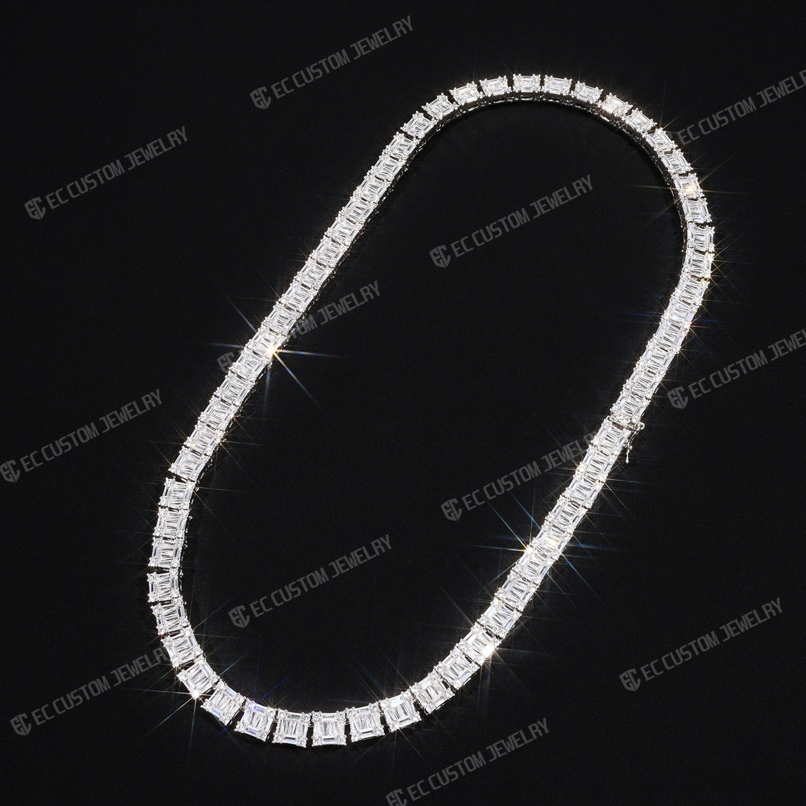 Tennis Baguette Diamond Chain VVS Iced Out Moissanite 14k 18k White Gold 