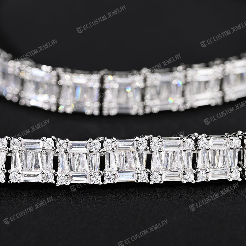 Tennis Baguette Diamond Chain VVS Iced Out Moissanite 14k 18k White Gold 3