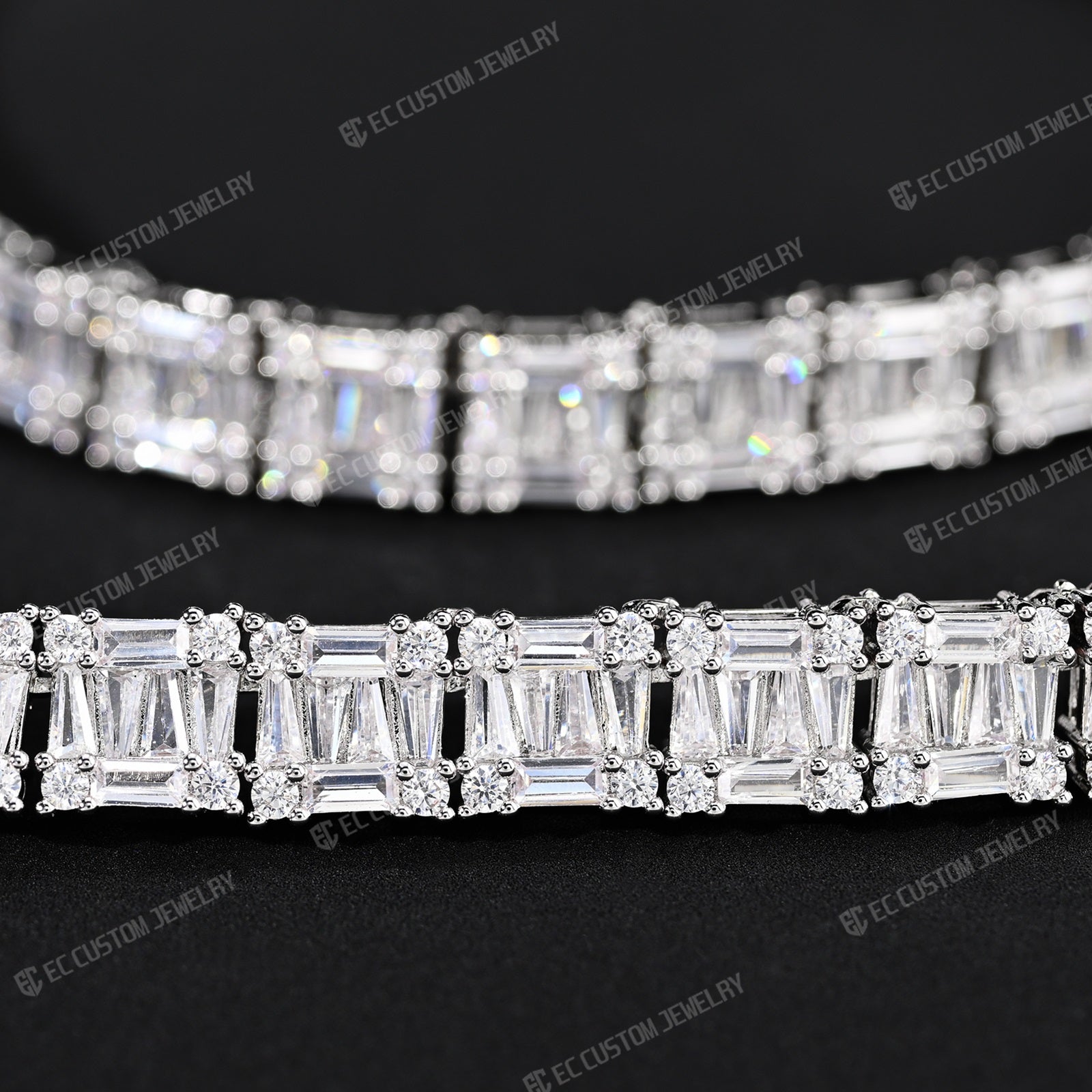 Tennis Baguette Diamond Chain VVS Iced Out Moissanite 14k 18k White Gold 3