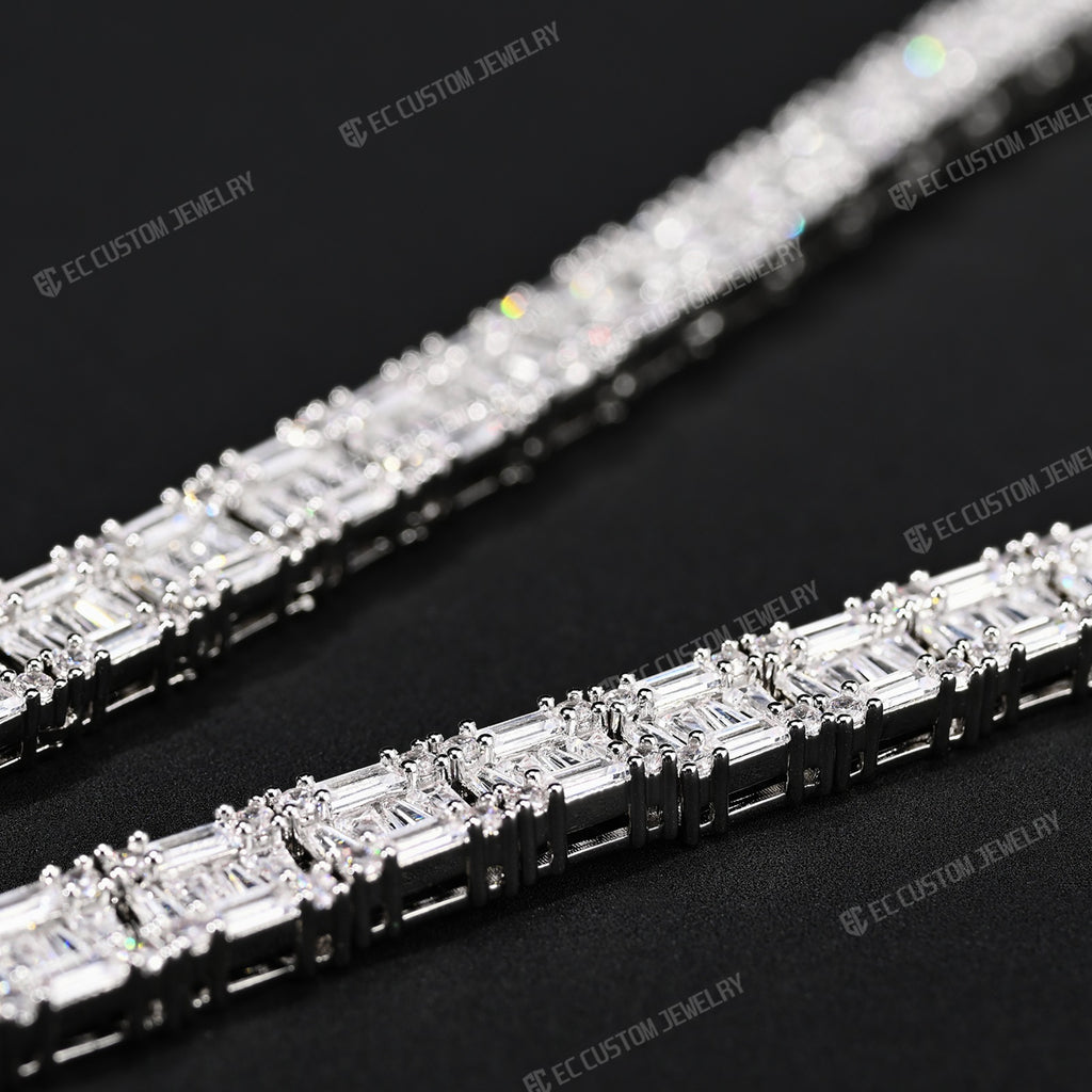 Tennis Baguette Diamond Chain VVS Iced Out Moissanite 14k 18k White Gold 5