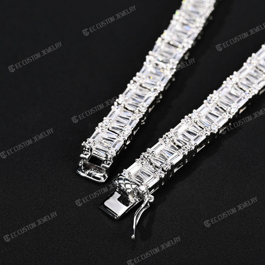 Tennis Baguette Diamond Chain VVS Iced Out Moissanite 14k 18k White Gold 6