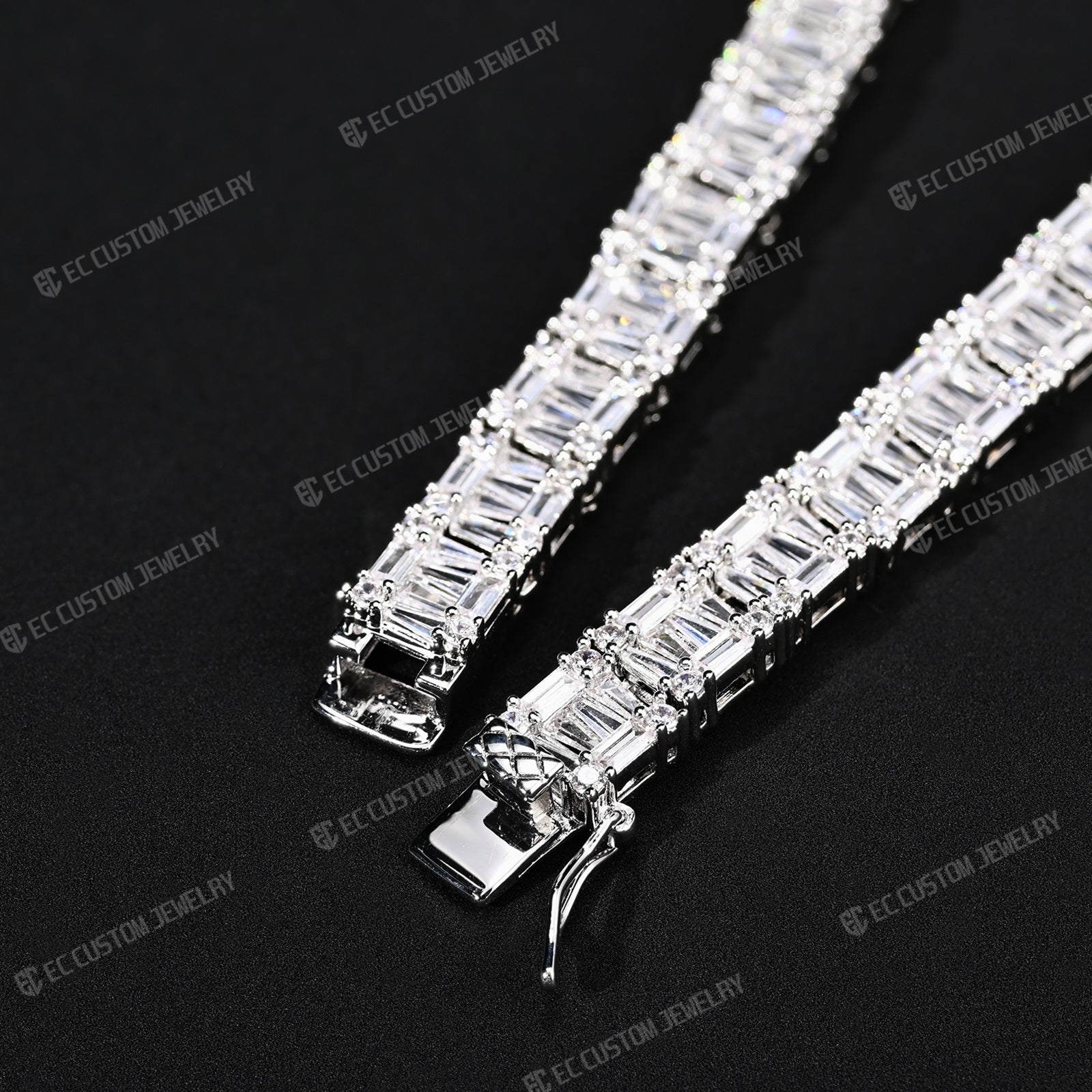Tennis Baguette Diamond Chain VVS Iced Out Moissanite 14k 18k White Gold 6