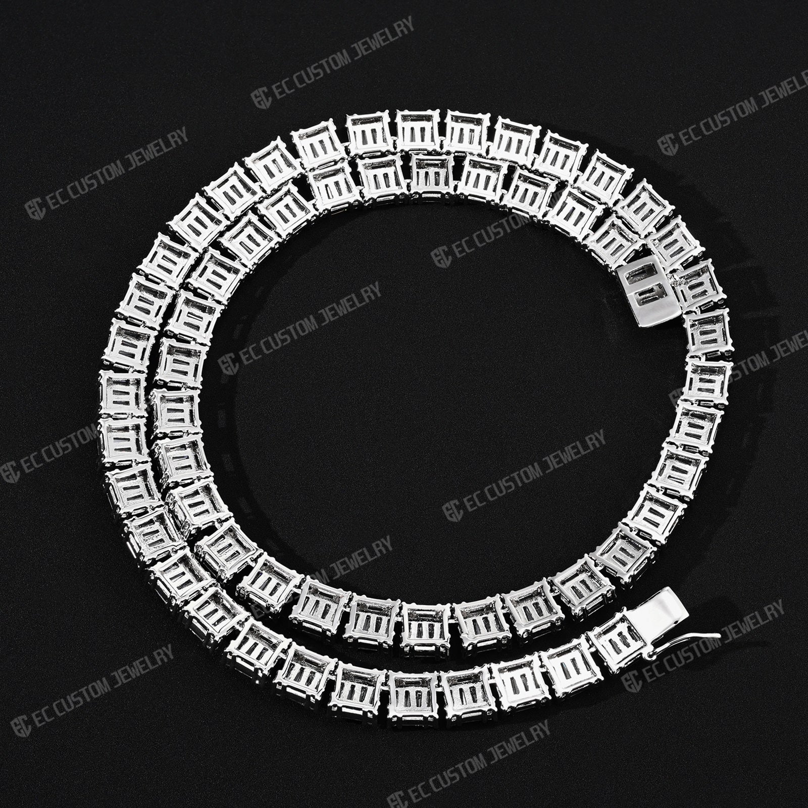 Tennis Baguette Diamond Chain VVS Iced Out Moissanite 14k 18k White Gold 7