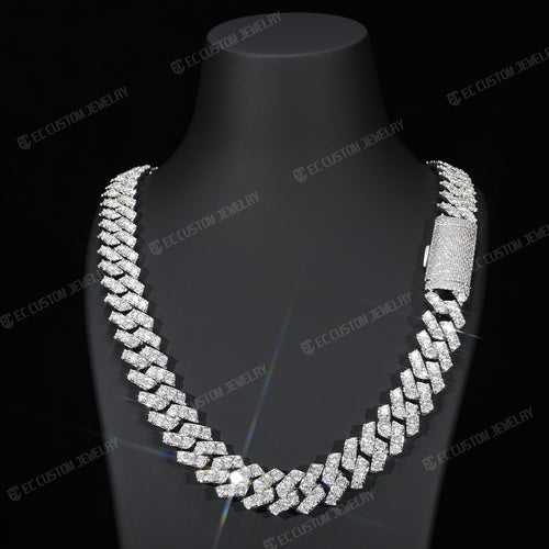 Trapezoidal Cuban Diamond Moissanite Iced Out Cuban Chain Sharp Link 925 Sterling Silver