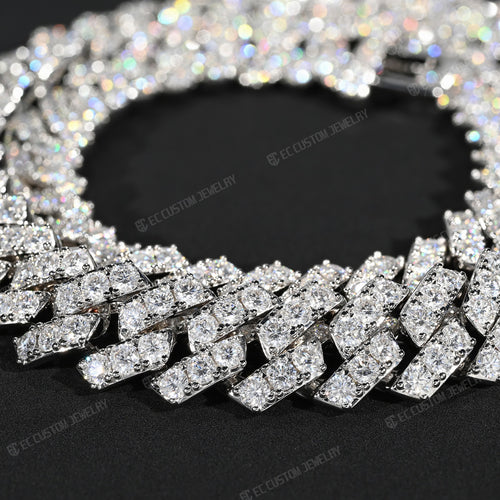 Trapezoidal Cuban Diamond Moissanite Iced Out Cuban Chain Sharp Link 925 Sterling Silver