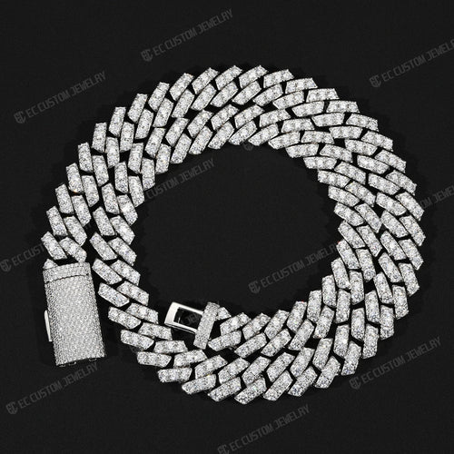 Trapezoidal Cuban Diamond Moissanite Iced Out Cuban Chain Sharp Link 925 Sterling Silver