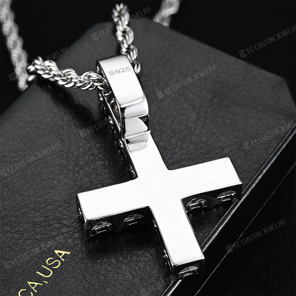 KENCARSON UPSIDE DOWN CROSS PENDANT S925 18K GOLD ICED OUT JEWELRY