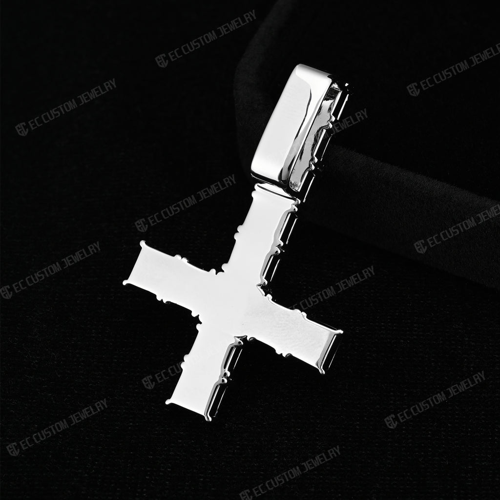 UPSIDE DOWN CROSS SQUARE MOISSANITE PENDANT HIP HOP 1