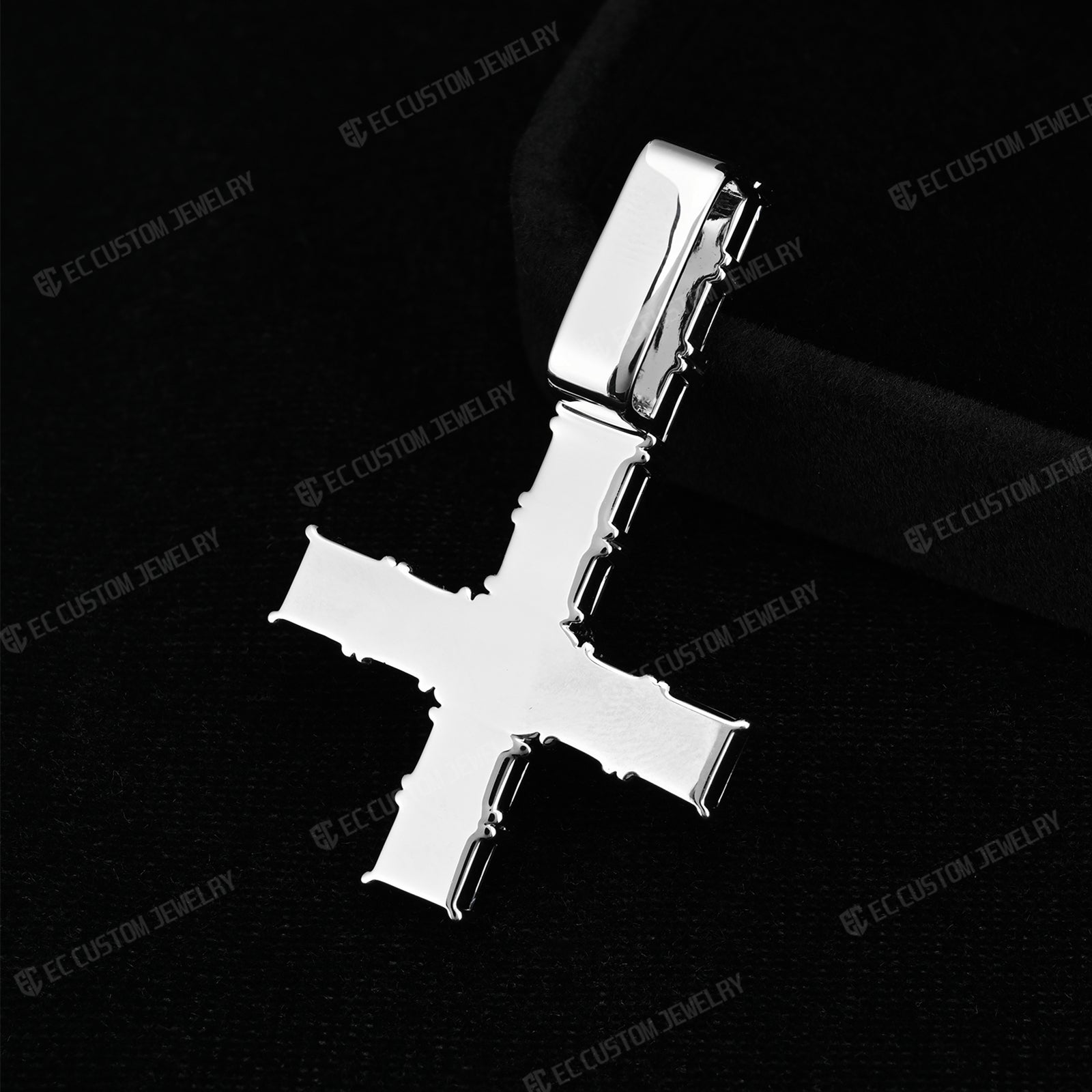 UPSIDE DOWN CROSS SQUARE MOISSANITE PENDANT HIP HOP 1