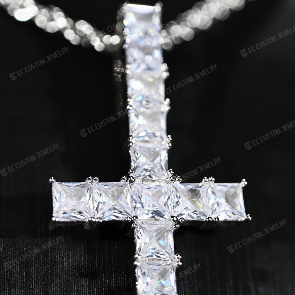 UPSIDE DOWN CROSS SQUARE MOISSANITE PENDANT HIP HOP 4