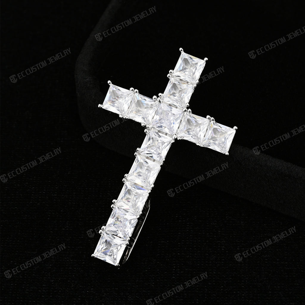 UPSIDE DOWN CROSS SQUARE MOISSANITE PENDANT HIP HOP 6