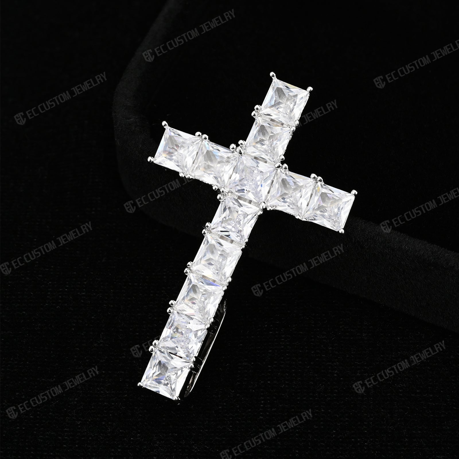 UPSIDE DOWN CROSS SQUARE MOISSANITE PENDANT HIP HOP 6