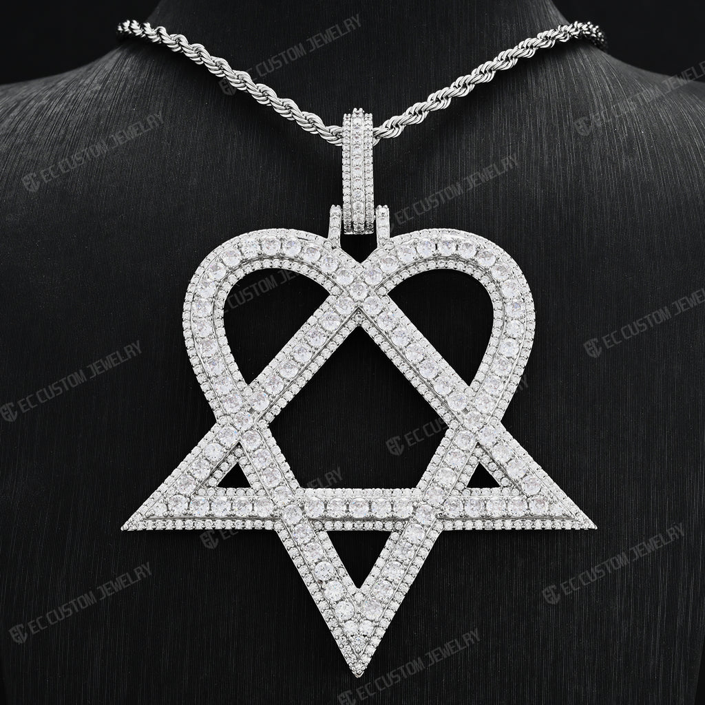 Ultimate Round Heart Pentagram Moissanite Pendant Hip Hop 2