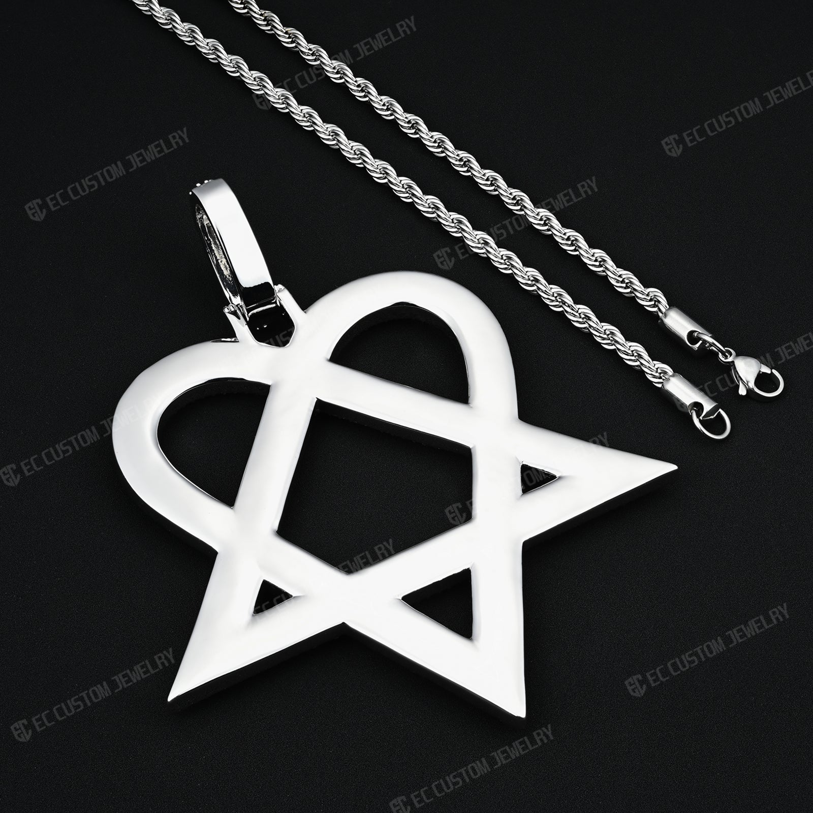 Ultimate Round Heart Pentagram Moissanite Pendant Hip Hop 5